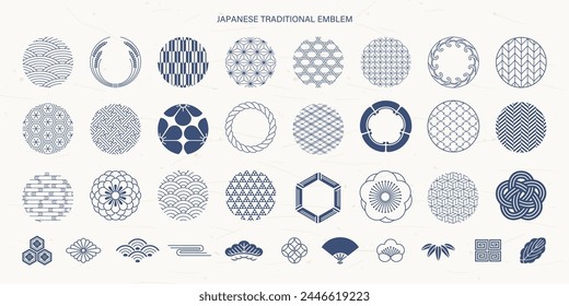 Japanese pattern frames, symbols and icons collection.