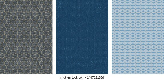 Japanese pattern with geometric background vector. Blue traditional template.