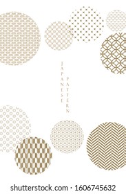 Japanese pattern with geometric background vector. Gold line with circle shape template.
