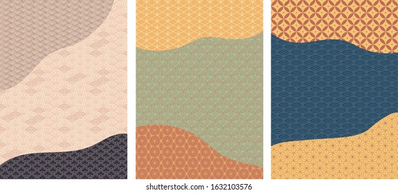 Japanese pattern with geometric background vector. Asian template in oriental style.