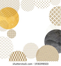 Japanese pattern with gold and black texture elements vector. Geometric background with oriental decoration in vintage style.