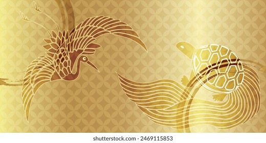 Japanese Pattern  Gold  Crane  Turtle  Pattern  Background