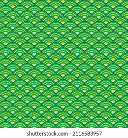 Japanese pattern or green and yellow arc. Abstract circle art background. Wave inspiration classic retro style, Cloth design in green and yellow curve line. Oriental pattern. Multicolor background.
