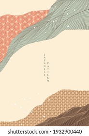 Japanisches Muster mit handgezeichnet Wellenelementen, Vektorgrafik. Abstrakter Kunsthintergrund mit Geometrischem Vorlagenbanner-Design im Vintage-Stil.