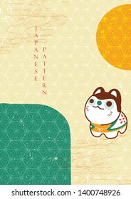 Japanese pattern and icon vector. Dog symbol with geometric background. 