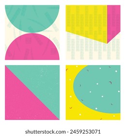 Patrón japonés y Vector de iconos. Invitación de boda oriental y marco de fondo. Diseño geométrico y decoración de pinceladas. Plantilla Abstractas al estilo risográfico	
