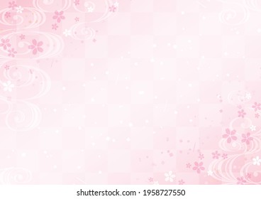 Japanese pattern illustration of flowing water and cherry blossom