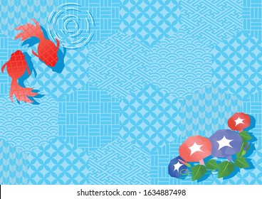 Japanese pattern illustration of goldfish and morning glory