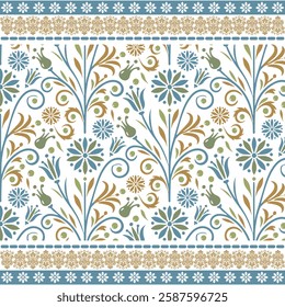 japanese pattern inspired seamless floral texture with decorative border for pillow covers
