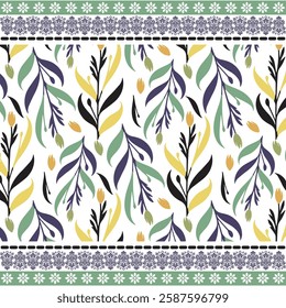japanese pattern inspired seamless floral texture with ethnic embroidery border
