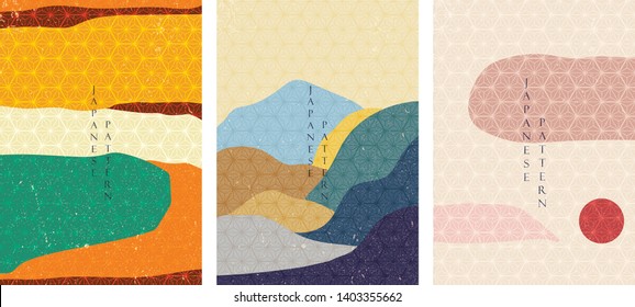 Japanese pattern with landscape background. Geometric template vector. Abstract arts. 