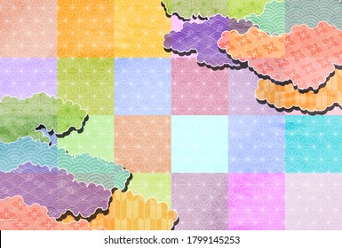 Patrón japonés fondo de nubes de tarjetas de Año Nuevo