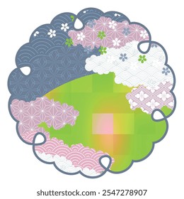 Japanische Muster Neujahrskarte Kirschblüten Icons