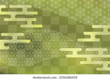 Japanese Pattern New Year's Card Green Background