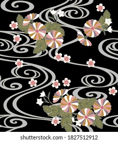 Japanese pattern new.Vector unique seamless asian texture.For printing on packaging, textiles, paper, manufacturing, wallpapers, scrapbooking.