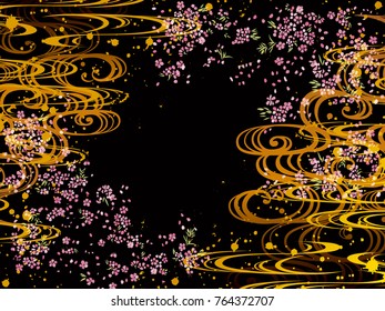 Japanese pattern night cherry and wave