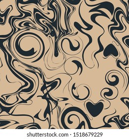 Japanese pattern with oriental motifs. Dark blue waves on a beige background. Vector for fabric and Furoshiki Gift Wrap, kimono, wrapping paper