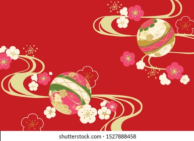 Japanese pattern of plum blossom and Temari