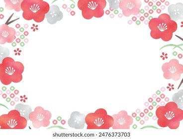 Japanese Pattern plum blossoms for spring watercolor