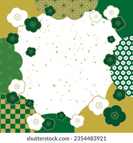 Japanese pattern and plum Japanese style banner Green Square frame