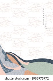 Japanese pattern with retro ribbon decoration vector. Hand drawn wave elements with abstract art background in vintage style.