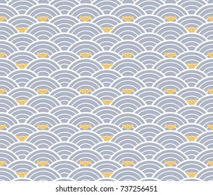 Japanese pattern seamless vector. Blue wave and gold flower background for textile, wallpaper, card, poster, decorate element, cover page design.