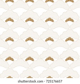 Japanese pattern seamless vector. Gold geometric background in bush and tree shape.