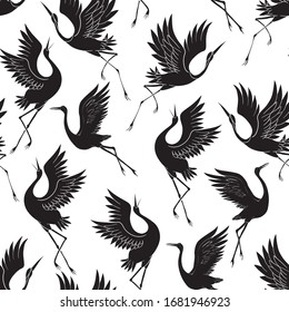 Japanese pattern. Seamless vector ornament with traditional motives. Japanese pattern with storks