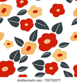 Japanese pattern seamless vector. Red flower background. Natural graphic for textile, card, poster, fabric, cover page design.