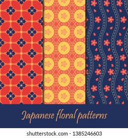 Japanese pattern set. Seamless floral fabric textures collection. Tradition Japanese background collection