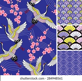 Japanese pattern set. Seamless vector ornaments with traditional motives.