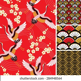 Conjunto de patrones japoneses. Ornamentos vectoriales sin inconveniente con motivos tradicionales.