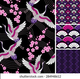 Japanese pattern set. Seamless vector ornaments with traditional motives.