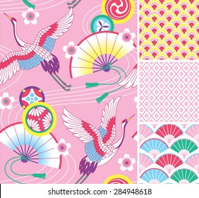 Japanese pattern set. Seamless vector ornaments with traditional motives.