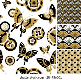 japanese pattern set. Seamless vector ornaments with traditional motives.