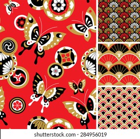 japanese pattern set. Seamless vector ornaments with traditional motives.