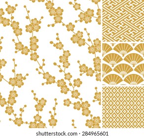 Japanese Pattern Set. Seamless Vector Ornaments With Traditional Motives.