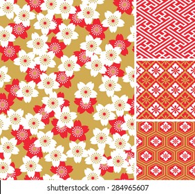 Japanese pattern set. Seamless vector ornaments with traditional motives.