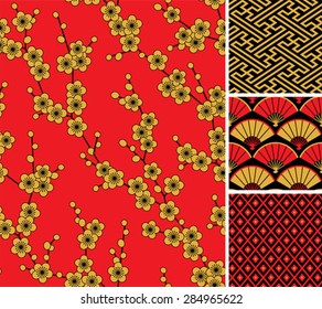 Japanese pattern set. Seamless vector ornaments with traditional motives.