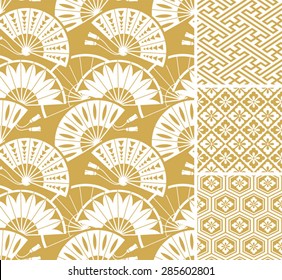 Japanese pattern set. Seamless vector ornaments with traditional motives.