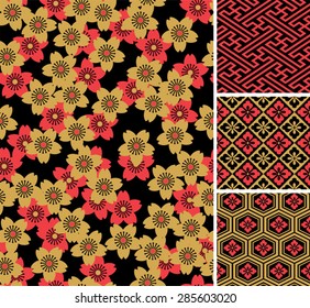 Japanese pattern set. Seamless vector ornaments with traditional motives.
