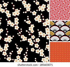 Japanese pattern set. Seamless vector ornaments with traditional motives.