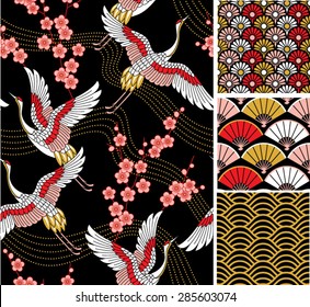 Japanese pattern set. Seamless vector ornaments with traditional motives.