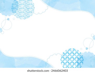 Japanese pattern and Japanese snow pattern, simple Japanese frame, watercolor color