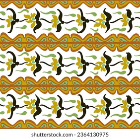 Patrón japonés con rayas y flores. bordado popular. alfombra india, escandinava, gitana, mexicana, africana. Fondo floral de Damasco. Ornamento folclórico geométrico. Texturas vectoriales étnicas tribales.