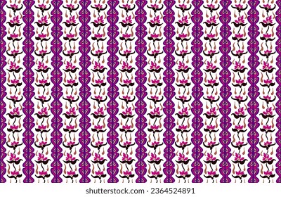 Japanisches Muster mit Streifen und Blumen. Folkstickerei. Indischer, skandinavischer, Zigeuner, mexikanischer, afrikanischer Teppich. Damast, floraler Hintergrund. Geometrisches Volksschmuck. Stammesethnische Vektorstrukturen.