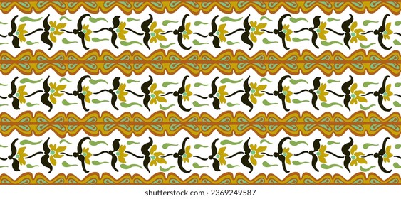 Japanese pattern with stripes and flowers. Folk embroidery. Indian, Scandinavian, Gypsy, Mexican, African carpet. Damask floral background. Geometric folk ornament. Tribal ethnic vector textures.