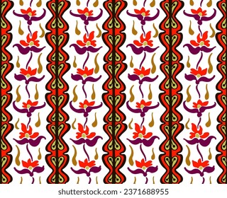 Patrón japonés con rayas y flores. bordado popular. alfombra india, escandinava, gitana, mexicana, africana. Fondo floral de Damasco. Ornamento folclórico geométrico. Texturas vectoriales étnicas tribales.