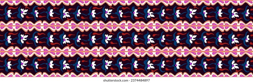Japanese pattern with stripes and flowers. Folk embroidery. Indian, Scandinavian, Gypsy, Mexican, African carpet. Damask floral background. Geometric folk ornament. Tribal ethnic vector textures.
