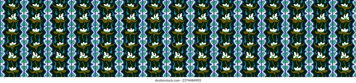 Patrón japonés con rayas y flores. bordado popular. alfombra india, escandinava, gitana, mexicana, africana. Fondo floral de Damasco. Ornamento folclórico geométrico. Texturas vectoriales étnicas tribales.